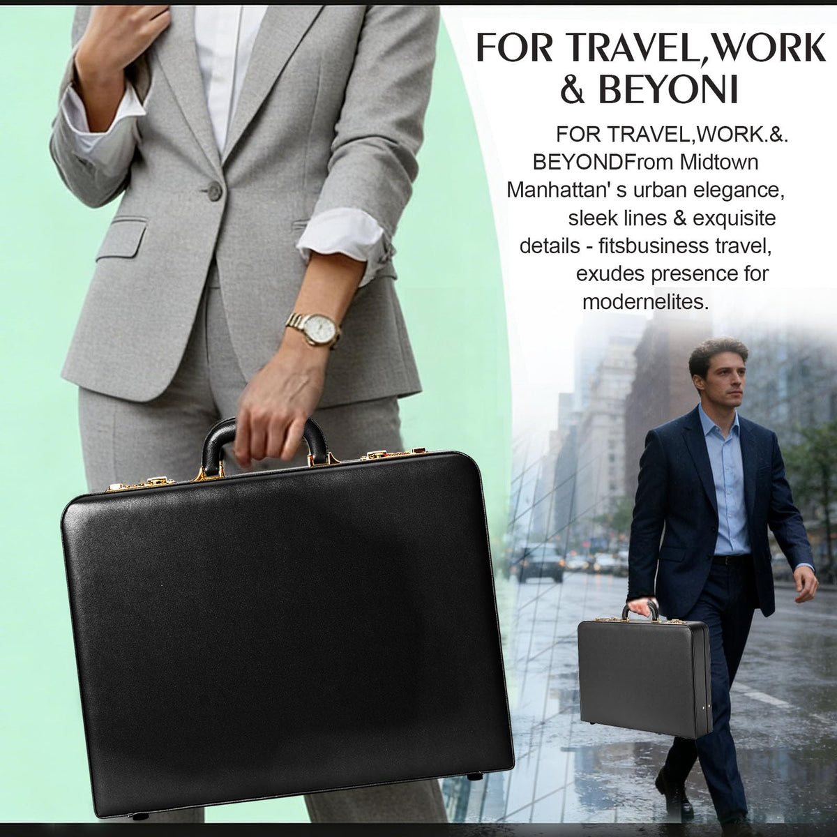 Briefcases for Men, Anti-Theft Dual Lock,16 Inch Laptop Compartment, Waterproof Faux Leather & Multi File Organizer, Professional Business Bag for Office, Work & Travel【Black]