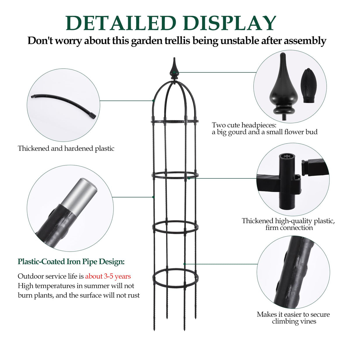 WellSign Obelisk Trellis for Climbing Plants Outdoor 6.6ft, Garden Tower Trellis for Potted Plants Indoor with Twist Tie, Clips and Butterflies Rustproof Coated Metal Support for Vines Rose 2Pack