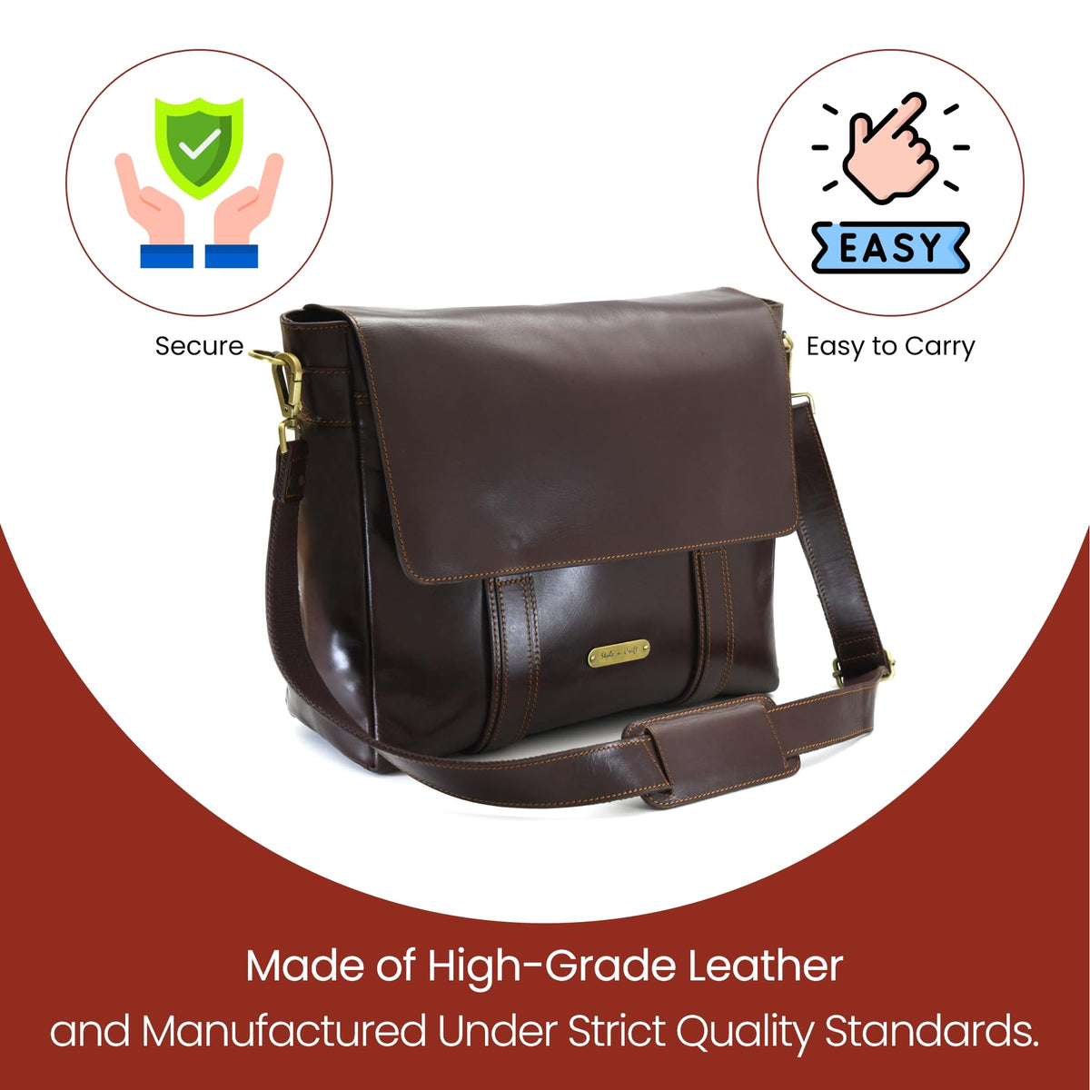 Style N Craft Messenger Bag, Full-Grain Leather Soft Briefcase Laptop Bag for Men and Women, Dark Brown (392005)