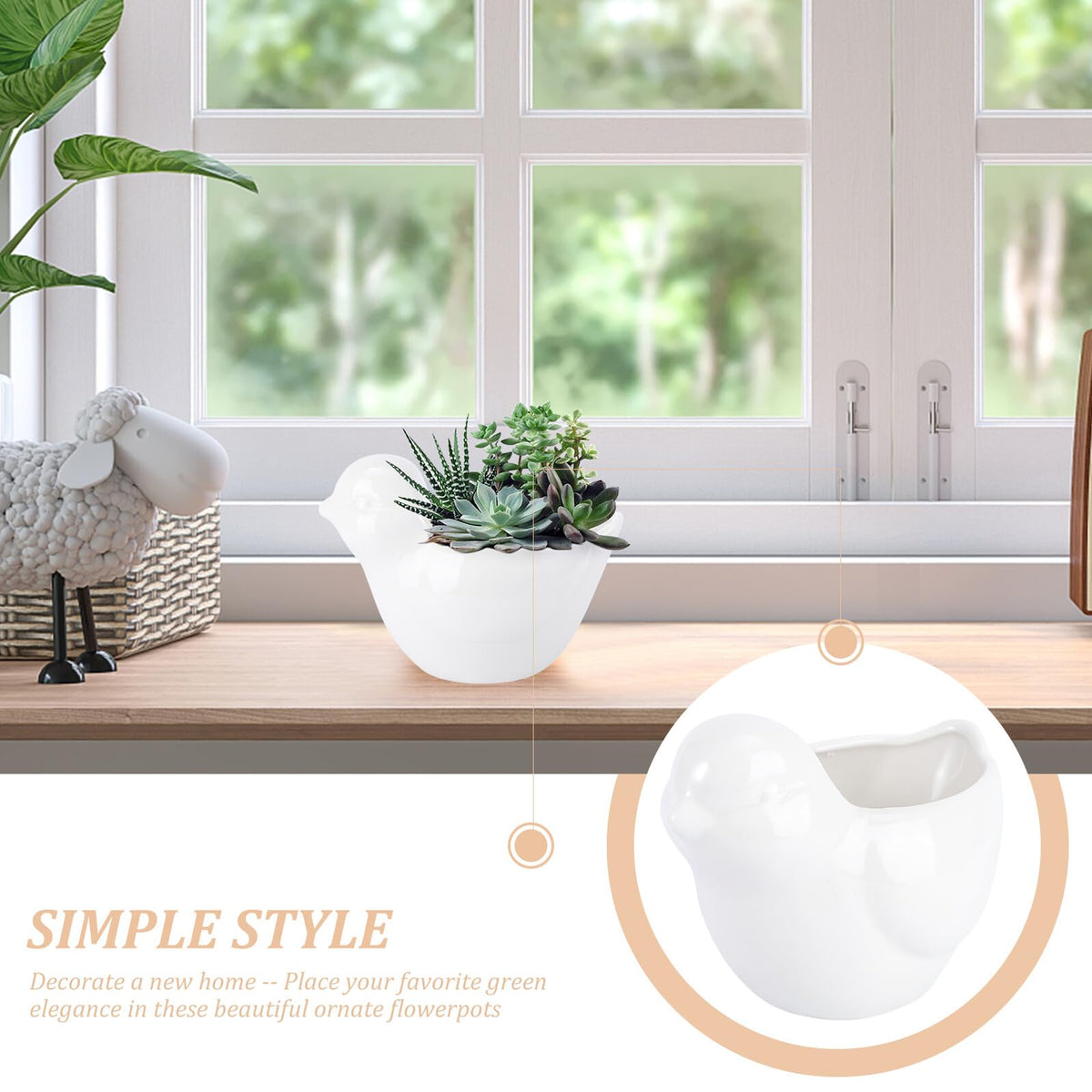 DRESSOOS Creative Bird Modeling Ceramic Succulent Flowerpot Unique Animal Planter Pot for Indoor Outdoor Home Office Garden Decoration for Small Flowers and
