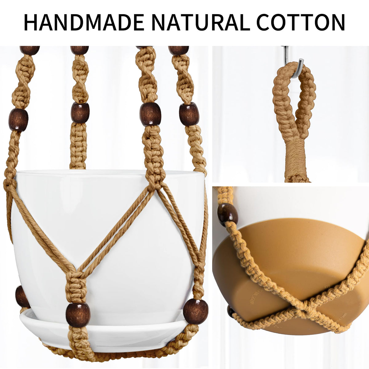 IDEEEPAN Macrame Plant Hanger - Fits 4 to 15 inches Pots for Indoor Outdoor, 43"/35"/29" Different Sizes Set, Brown (POTS NOT Included)