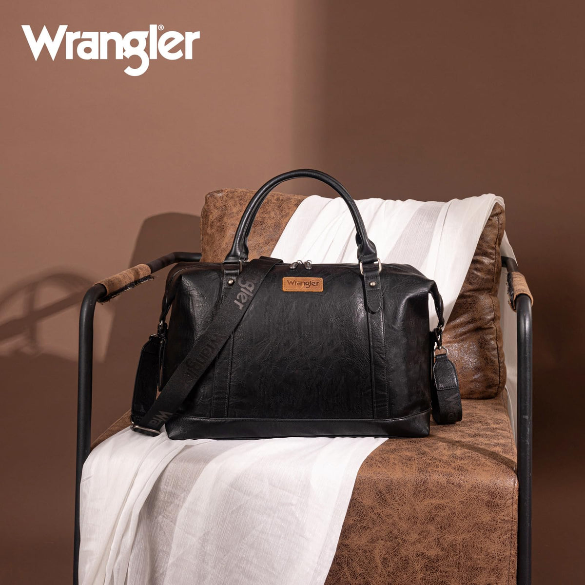 Wrangler Duffel Bag Large Travel Weekender Bag for Women Waterproof Carry on Overnight Bag for Gym,Trips,Weekends,Black