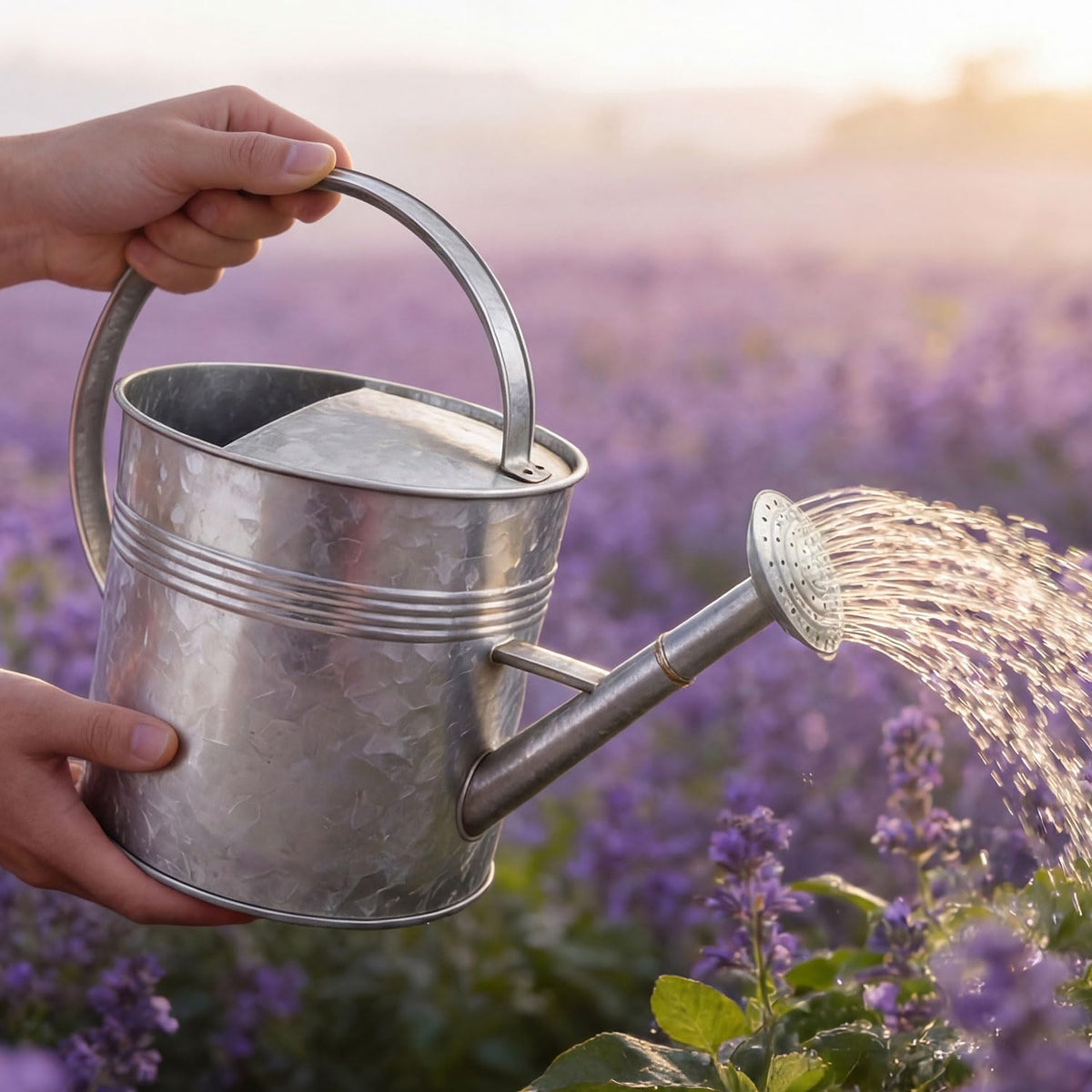 9.5L Metal Watering Can for Outdoor Garden, Galvanized Steel Large Watering Can Pot with Top Handle and Long Spout, Rust-Resistant Water Can for Flower, Lawns, and Farm Use