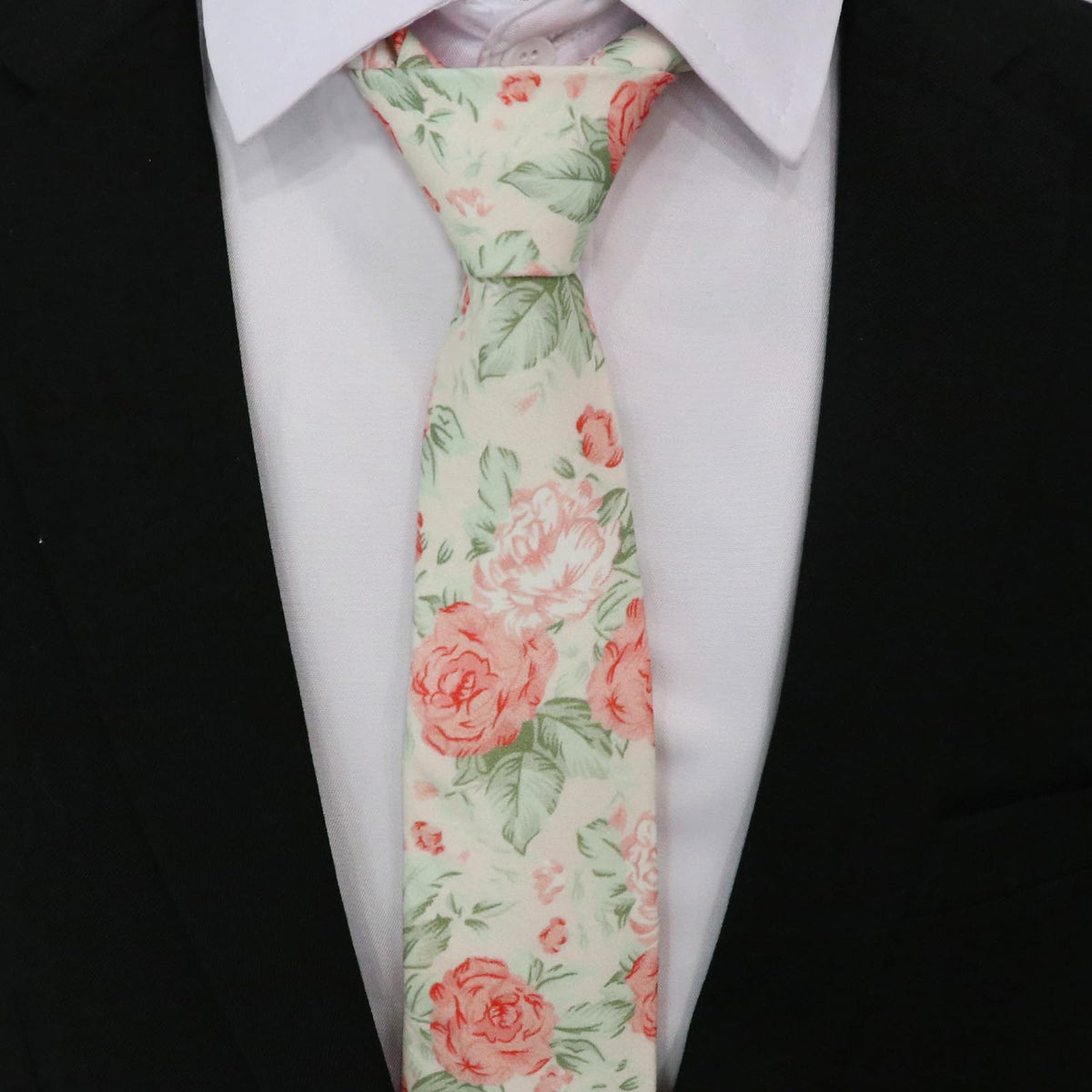 GHTIYLP Cotton Floral Ties for Men 2.56" Men's Skinny Tie Linen Flower Printed Neck Tie for Wedding Dating Party (Pink Peony)
