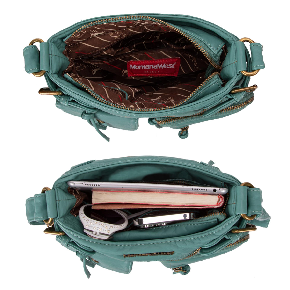 Montana West Crossbody Bag for Women Washed Soft Leather Multi Pocket Purses Vintage Women's Purses and Handbags Turquoise Gift MWC-046TQ