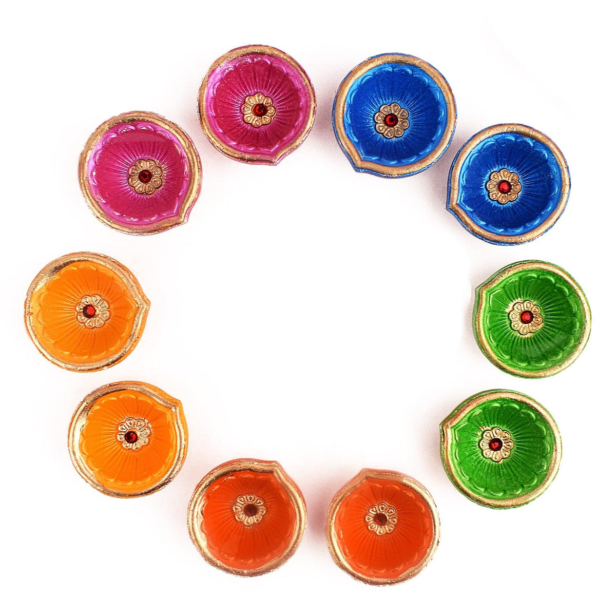 Craftsman Clay Diya Set of 10, Multicolor Terracotta Oil Lamps for Diwali Pooja D?or