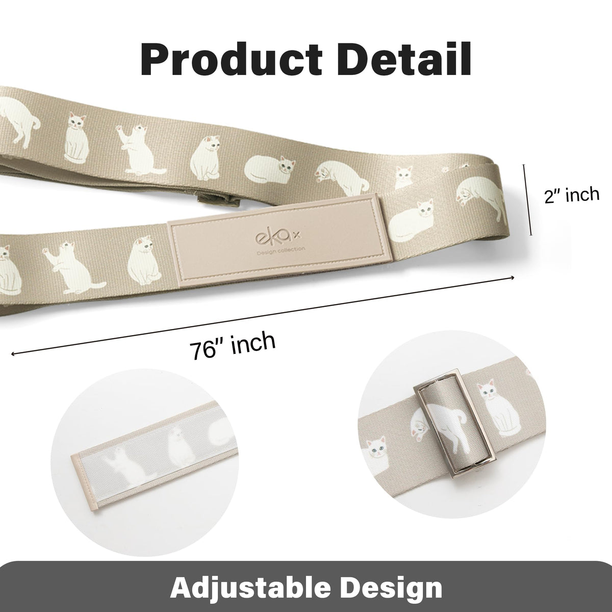 Luggage Straps for Suitcases,Adjustable Luggage Elastic Belt, Travel Essentials for Airport,Station, Vibrant Designs, White Cat