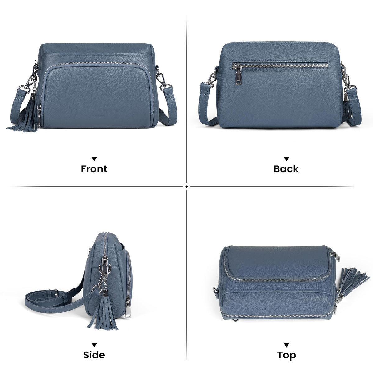 befen Soft Real Leather Small Crossbody Purses for Women, Ladies Anti-Theft Shoulder Bag Handbag Purse with Adjustable Strap & Built in RFID Wallet Light Blue