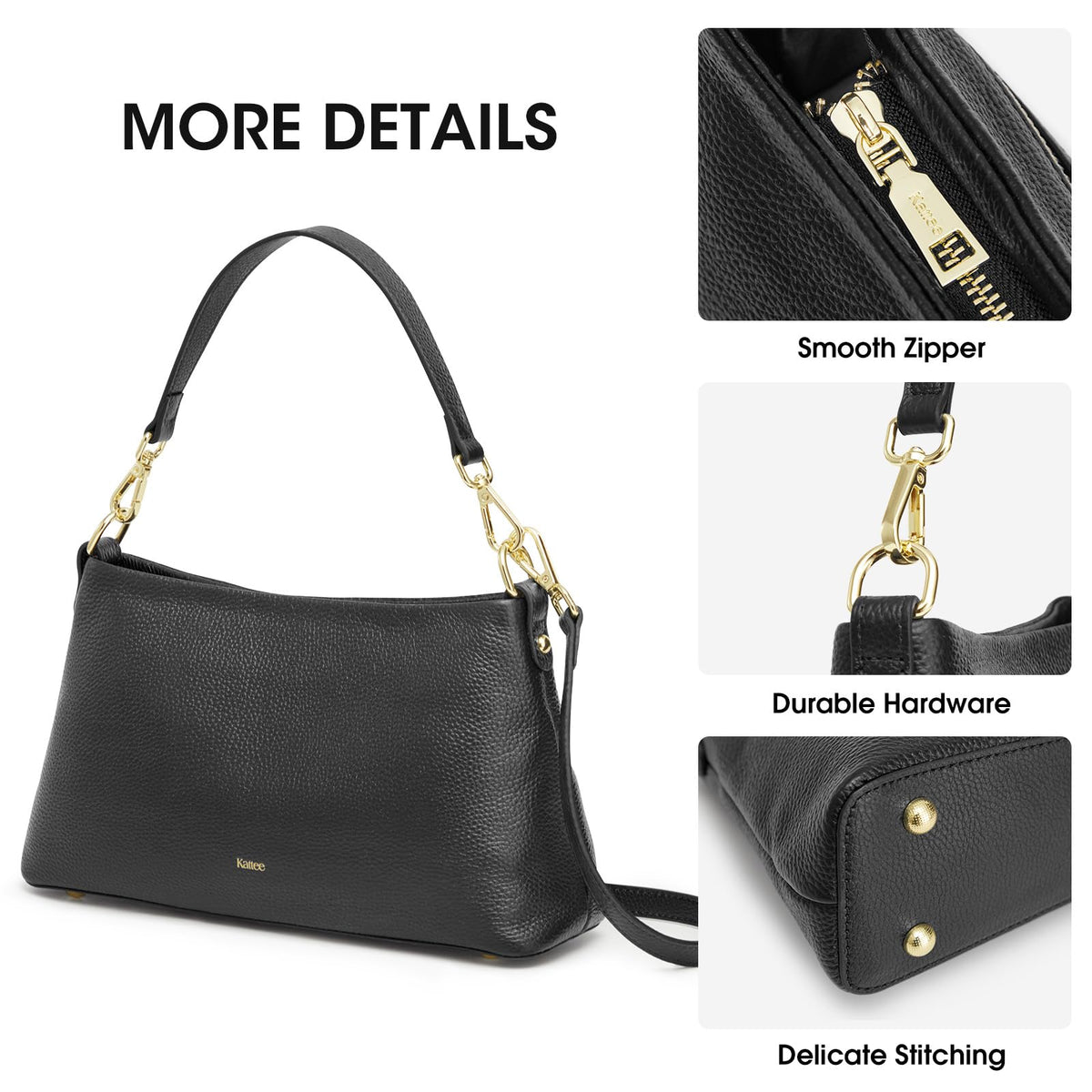 Kattee Genuine Leather Crossbody Bags for Women 2026 Trendy, Small Tote Purses Shoulder Handbags with 2 Removable Straps, Black