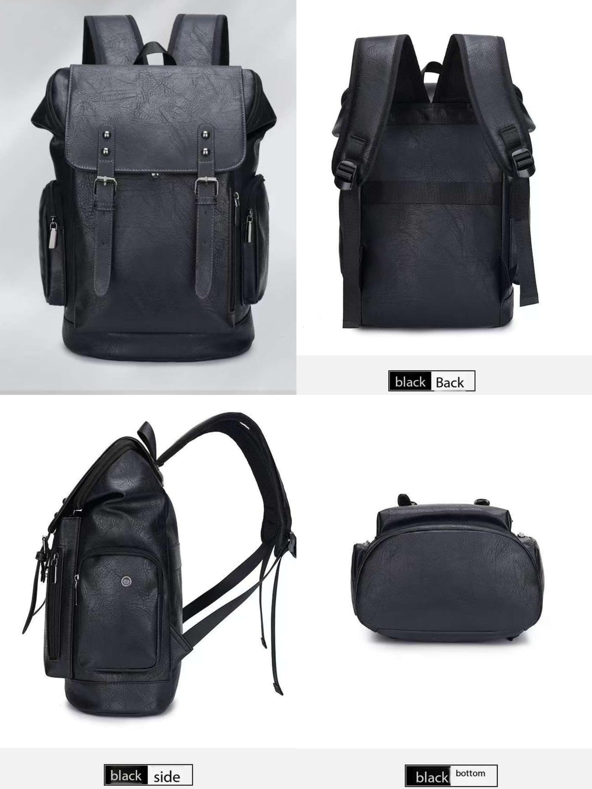CYLYWJD Men's PU leather backpack, Vintage Flap Cover Daypack for Work Travel College, 15 Inch Laptop Rucksack (black3,Backpack)