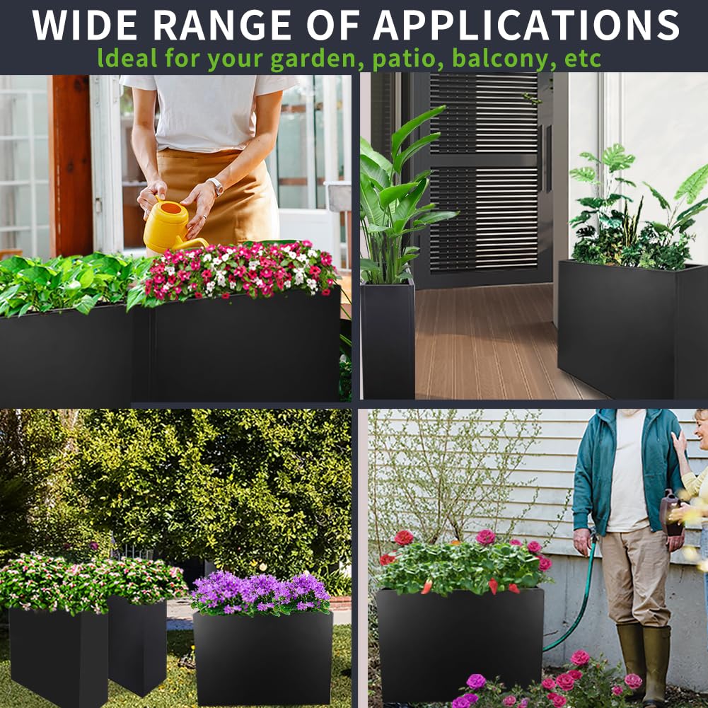 Megawodar Metal Tall Long Planter Box Large Rectangular Planter Flower Pot with Drainage Holes for Indoor Outdoor Deck Porch Garden Home Patio Front Door (Black, 36" L x 10" W x 28" H)