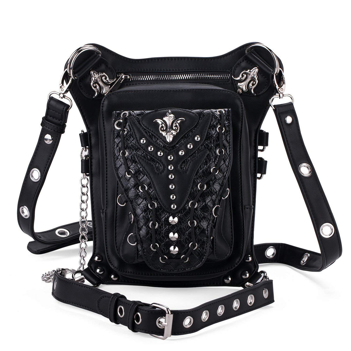 Chikencall Gothic Steampunk Waist Bag Drop Leg Arm Pack Waist Shoulder Fanny Pack Purse Pouch Black
