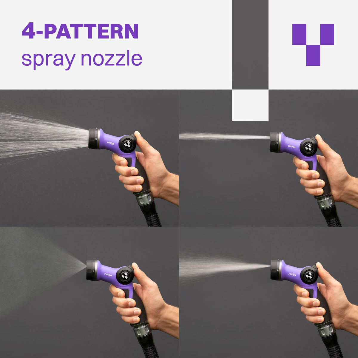 YUNIGO ESSENCE 5/8" 50ft Hybrid Purple Garden Hose – No-Kink Abrasion-Resistant with Durable Aluminum Fittings & Spray Nozzle, Ideal for Intensive Home & Garden Watering