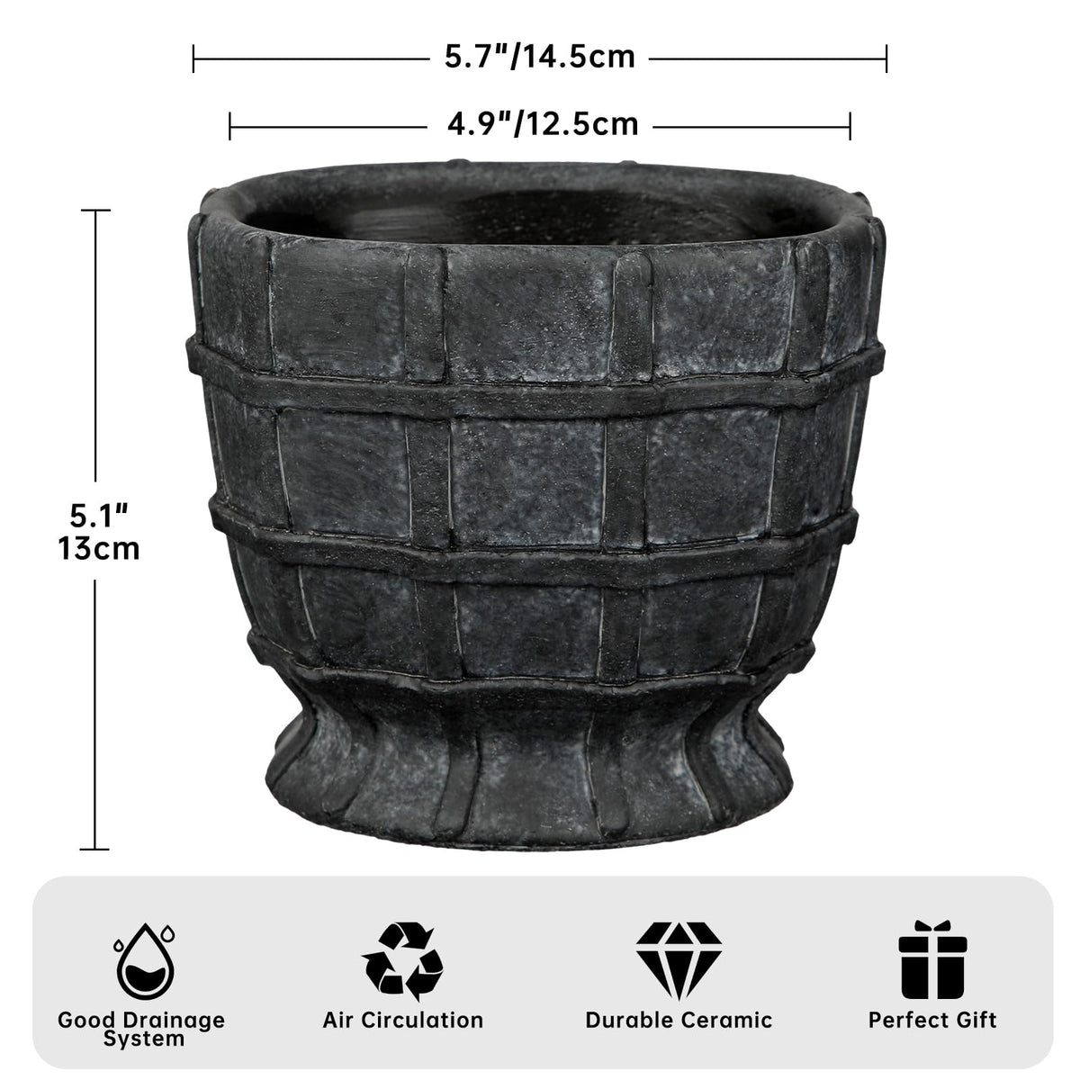 6" Black Ceramic Plant Pots with Drainage Hole, Rustic Flower Pots for Indoor Plants, Outdoor Decorative Ceramic Planters Small Plant Pot for Succulents, Cactus, Herbs, Orchids, Snake Plant Pot