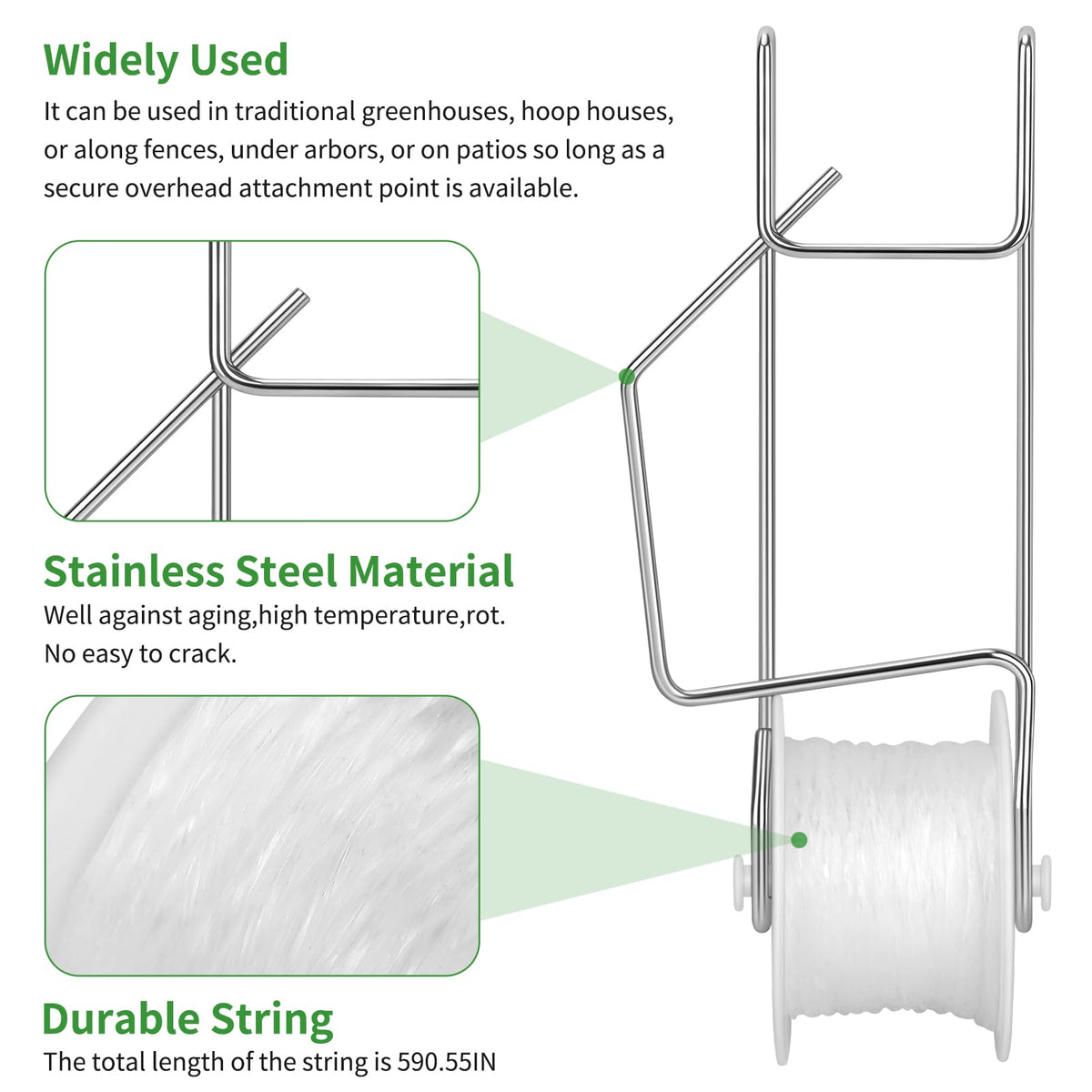 10 Pack Tomato Roller Hooks with 49.2FT String,Tomato Roller Hooks for Greenhouse,Plant,Flower Vine Crop Trellis Kit
