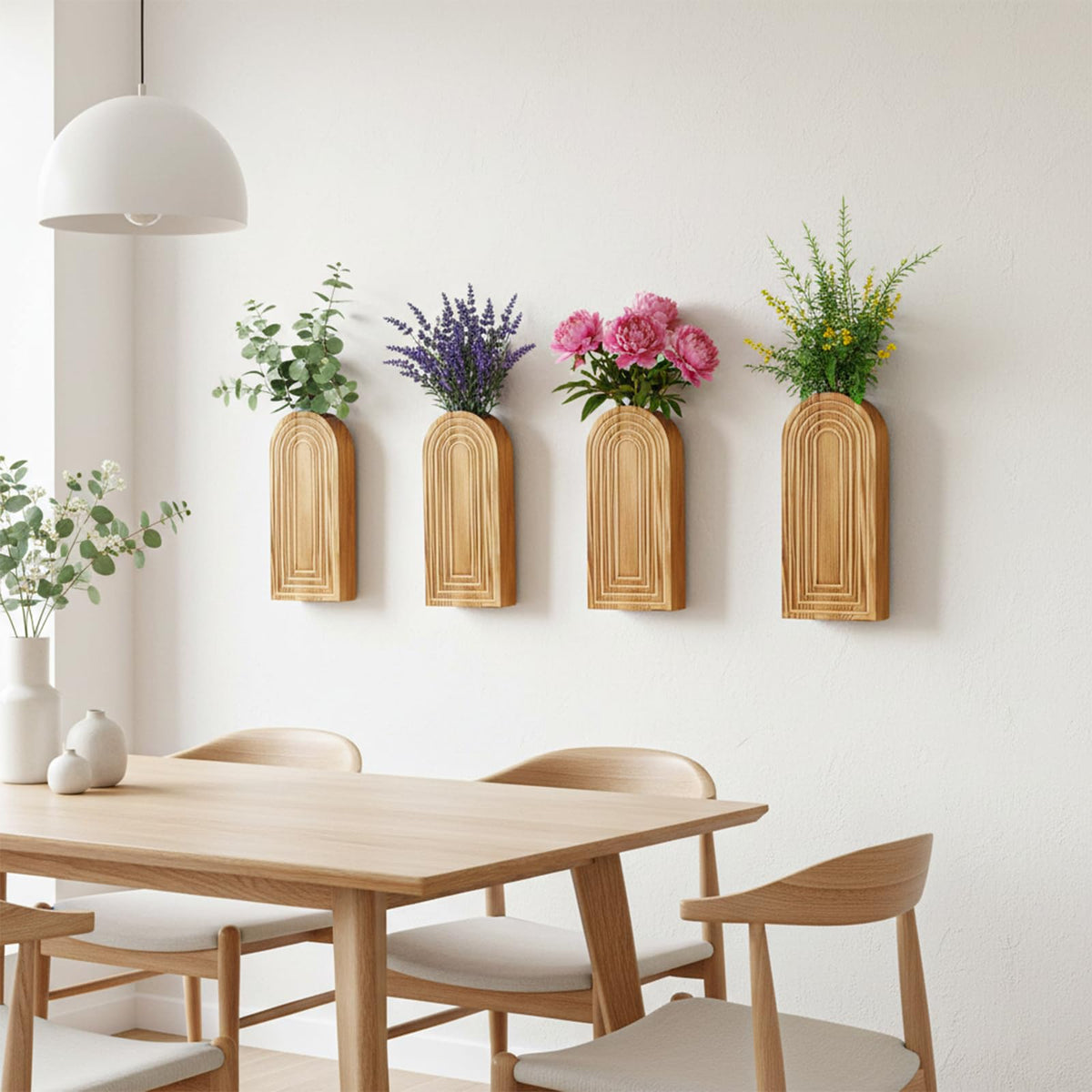 ygzQibhg 4 Pack Wall Planter Wood Wall Decor for Indoor Plants and Flower Hanging Planter Vase Art Home Decor for Living Room Bedroom Bathroom Patio Kitchen Office
