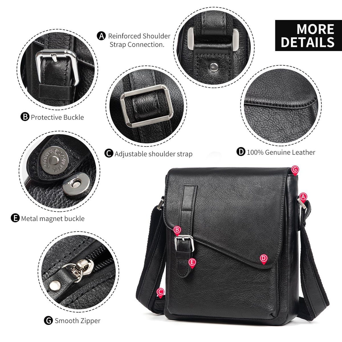 Augus Men's Leather Messenger Bag, Vintage Waterproof Crossbody Shoulder Bag, Anti-Theft Casual Satchel for Daily Commute & Travel, Fits Up to 11.5" Tablet