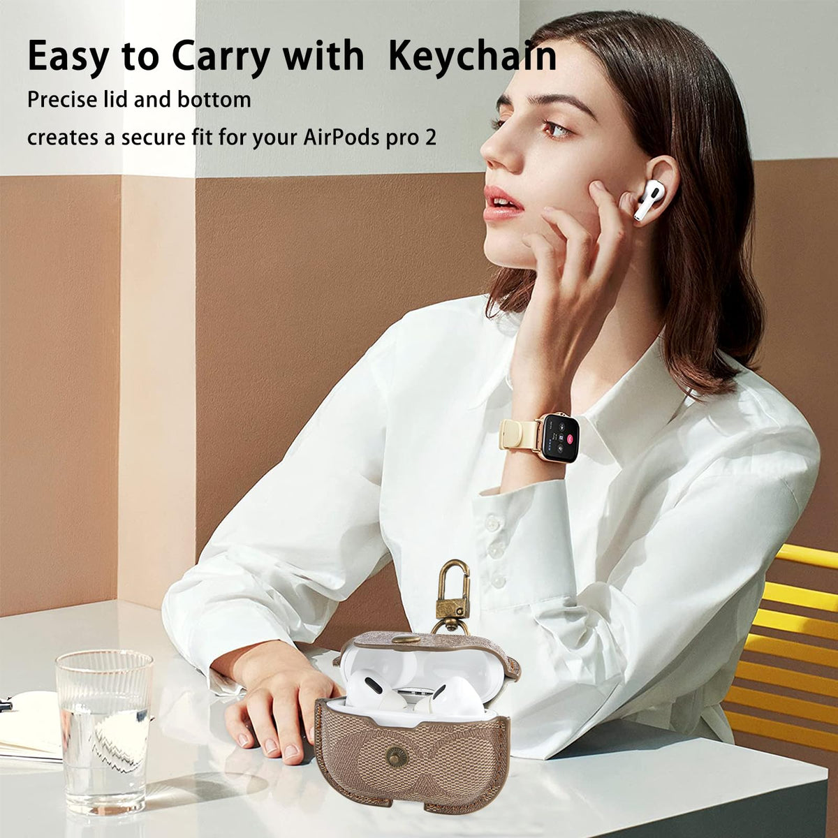 for AirPods Pro 2nd/1st Generation Case Cover, Luxury Leather Full Body Shockproof Protective Cover for AirPods Pro 2&1 Gen Case for Women Men-Brown