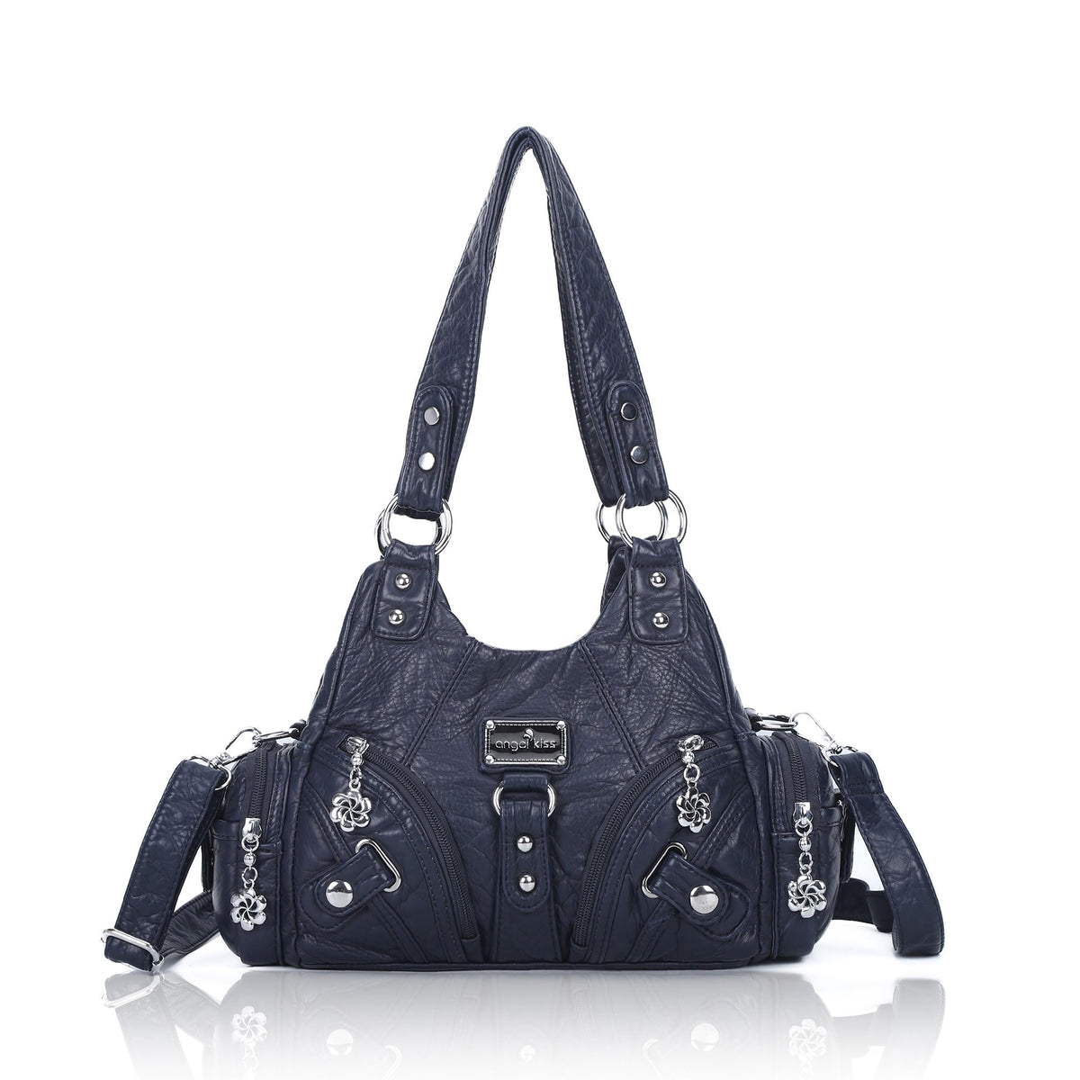 Angel Kiss Purses for Women Small Hobo Shoulder Bags Vagen Leather Multi-Pocket Tote Bag with Zipper (Blue)