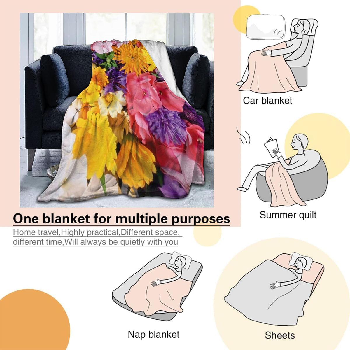 TRYYN Sleeping Cat Throw Blanket, Cute Kitten with Book and Coffee, Soft Flannel Fleece, 50x60 Inch, Bedroom Sofa Reading Nook Blankets for Books Lovers, Cozy Heartwarming Home Decor Gifts