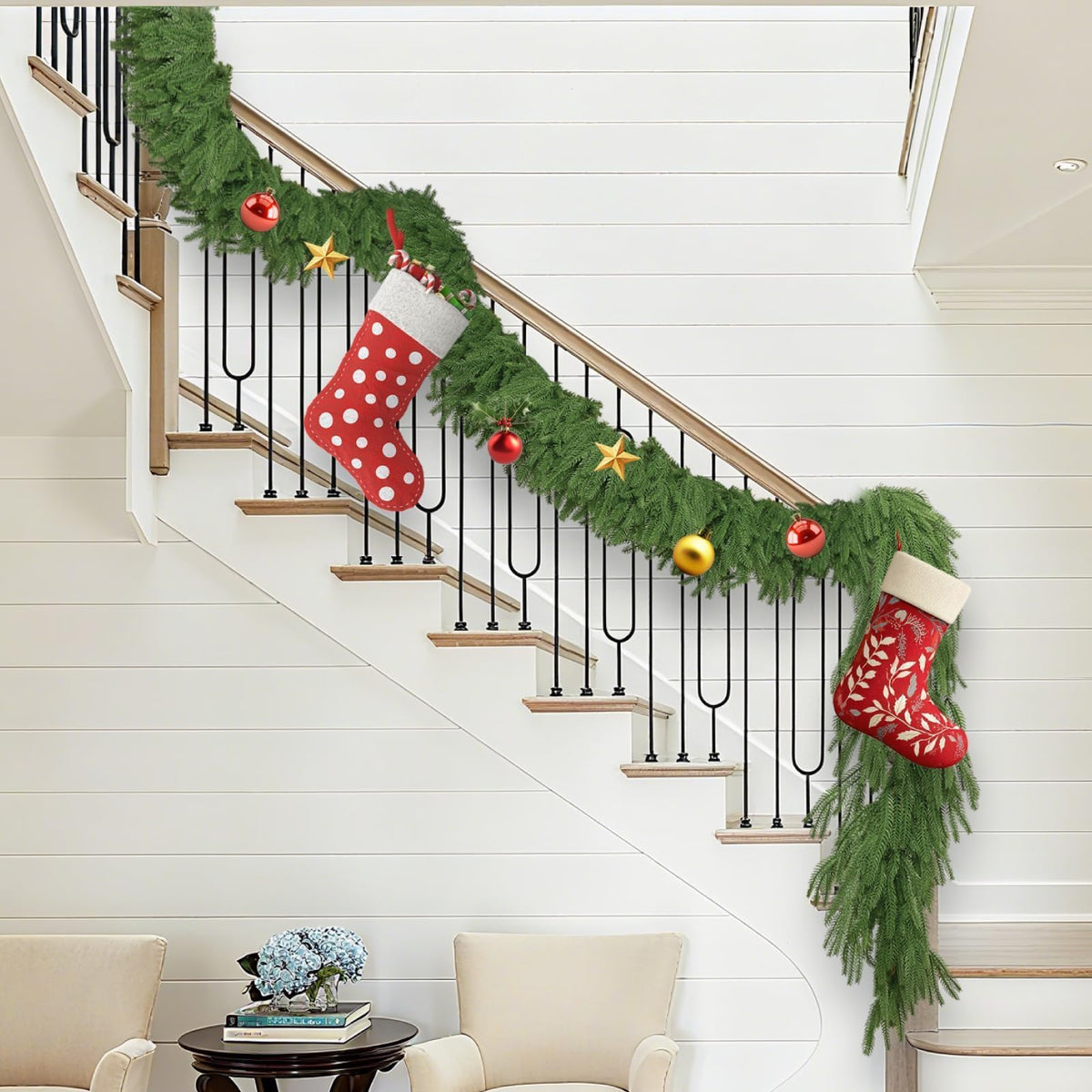 2Pcs 6FT Christmas Garland Real Touch Norfolk Pine Garlands, Artificial Faux Greenery Garland for Decorations Indoor, Pine Garland for Mantle, Fireplace, Wall, Mantle, Holiday Decor
