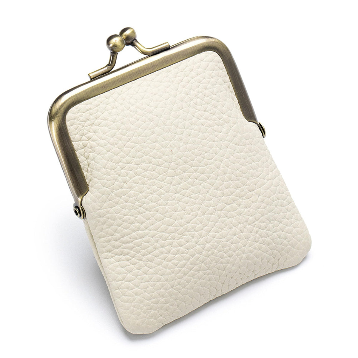ZZHAOYI Women Genuine Leather Clutch Coin Purse Mini Kiss Lock Change Purse Wallet Slim Retro Coin holder Purse (White)