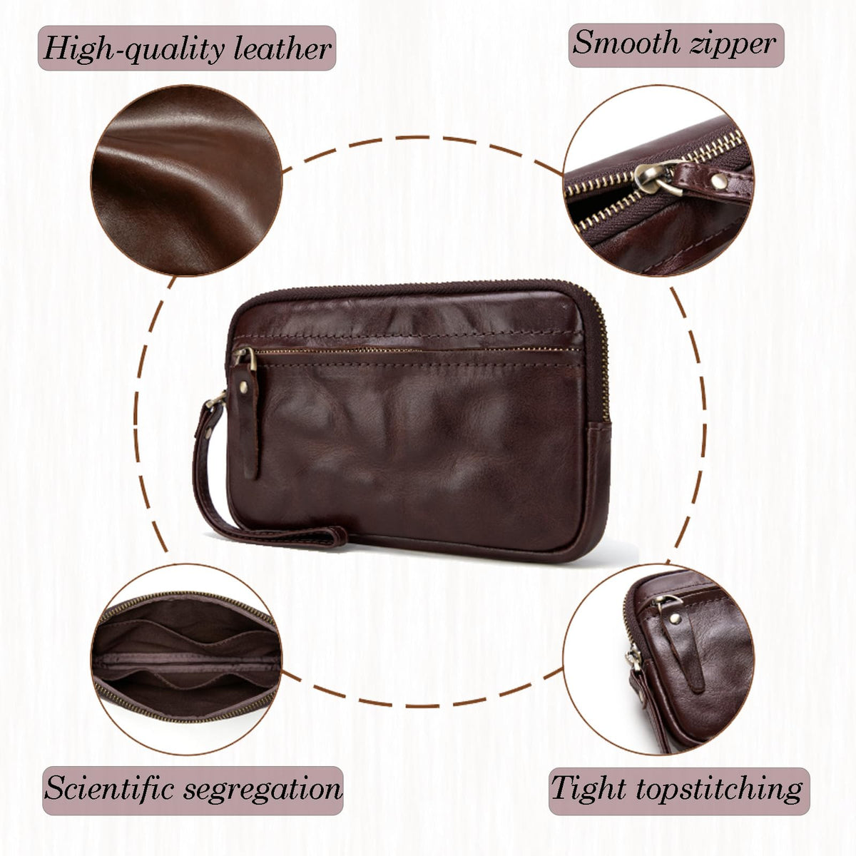 ZOVYRON Genuine Leather Wristlet Wallet for Women - Wristlet Clutch Purse Cell Phone Wallet Handbag with Wrist Strap (Coffee)