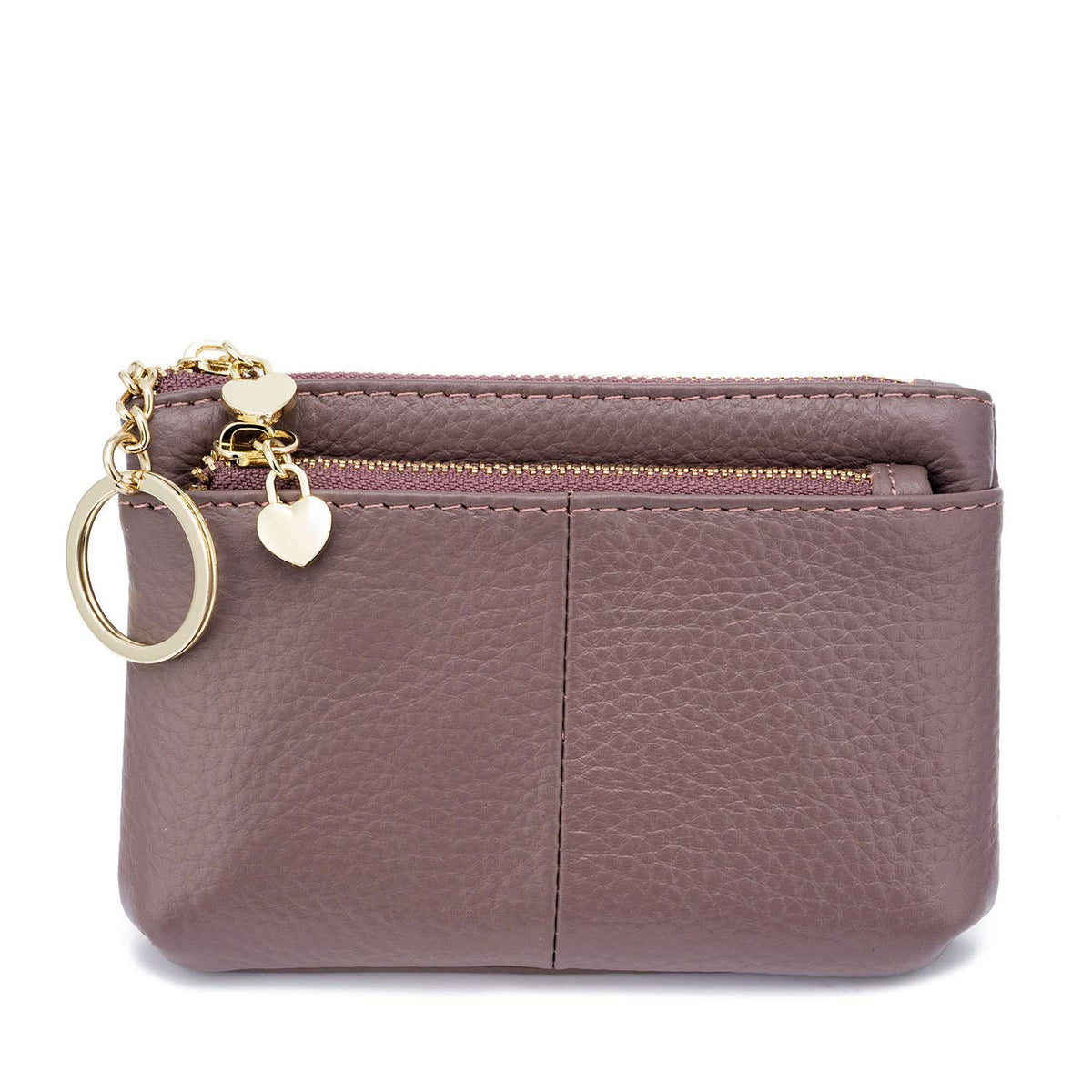 ZOOEASS Coin Purse Women Genuine Leather Zip Mini Purse With Key Ring Triple Zipper Card Holder Wallet (Purple)