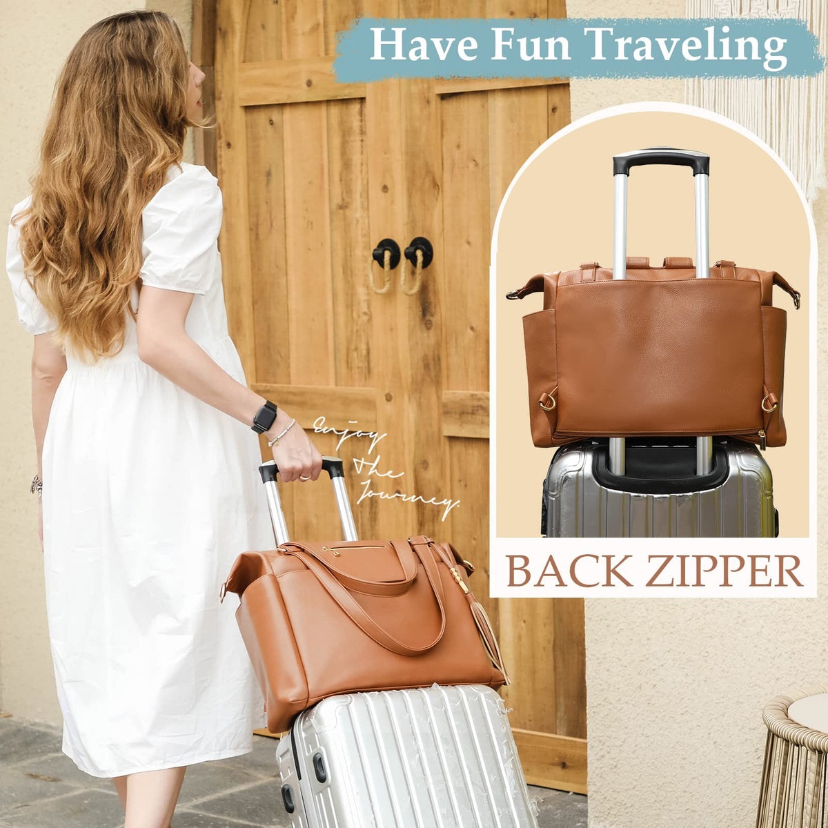 Omanmoli Diaper Bag Tote Leather Diaper Bag Backpack Large Baby Bag 14 Diaper Organizing Pouches,Changing Pad,Crossbody Strap,4 Insulated Pockets,Brown