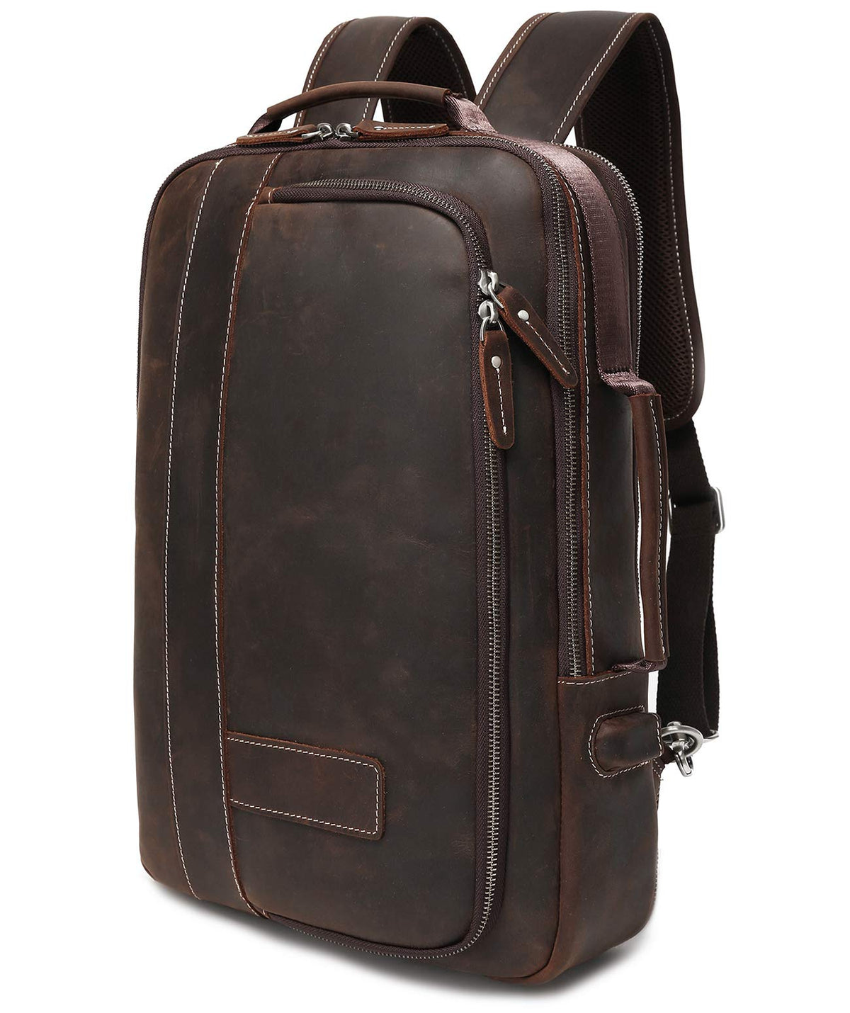 LANNSYNE Men's Full Grain Leather Expandable 15.6 Laptop Backpack Tote Shoulder Travel Bag Rucksack