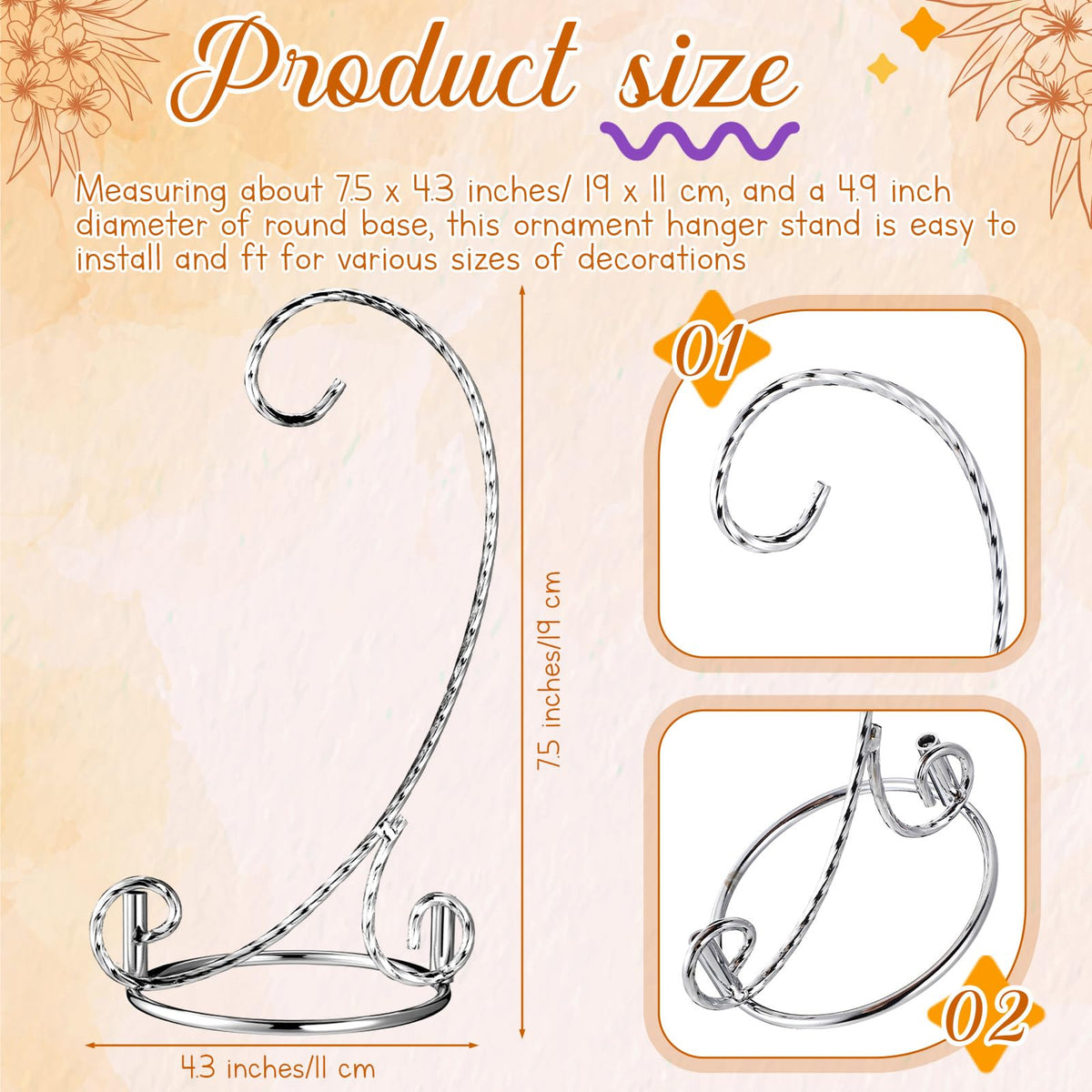 MorningRo 2 Pcs Small Twisted Ornament Display Stand 7.5" H Ornament Hanger Stand Holder Hanging Terrarium Holder for Wedding Christmas Home Office Decor(Silver)