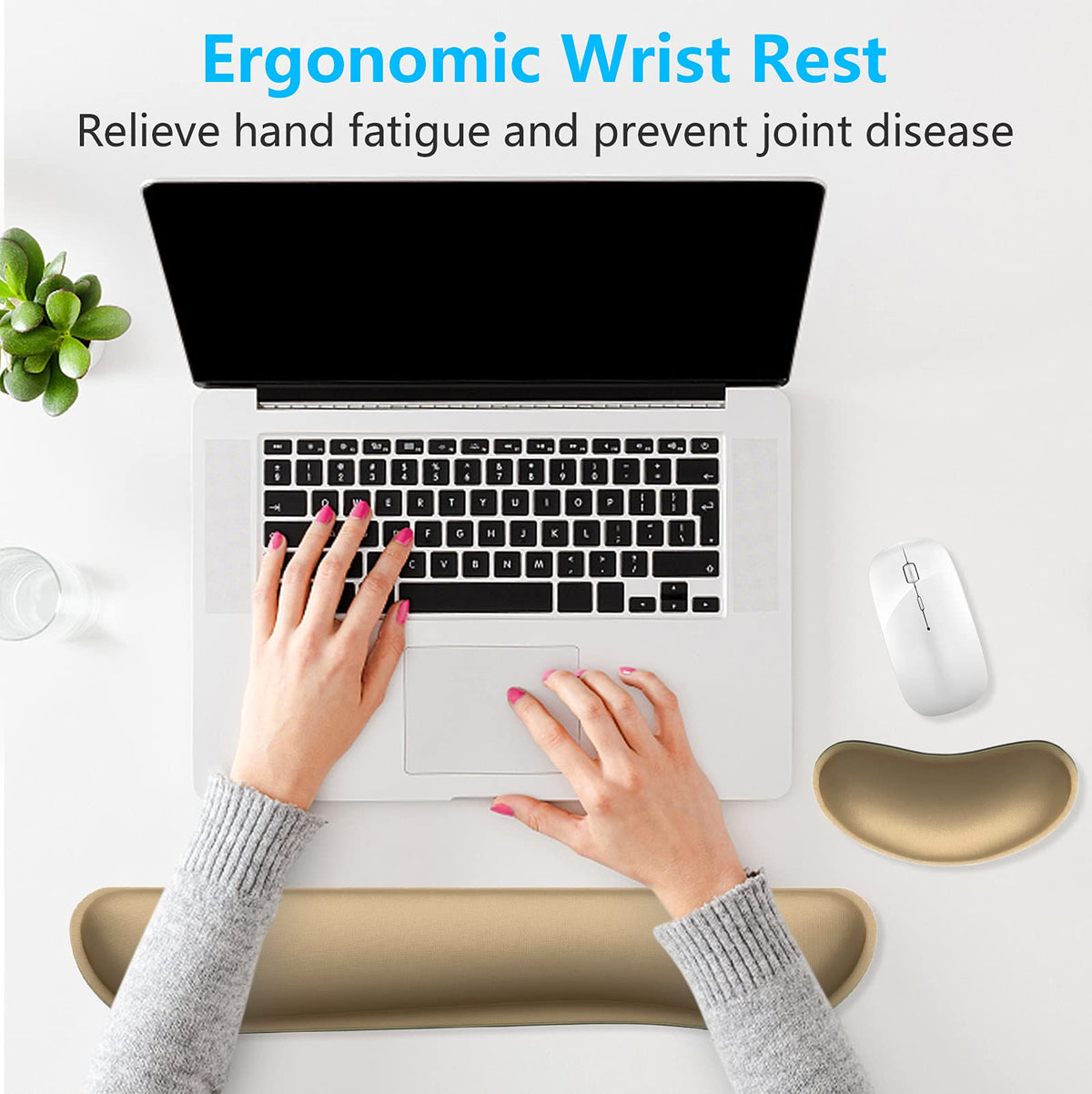 Dapesuom Enlarge Keyboard Wrist Rest, Memory Foam Wrist Cushion for Desk Mats Support, Cute Typing Pain Relief Keyboard Mouse Pad Rests Set with Non-Slip Base for Gaming Laptop Office, Leather Brown