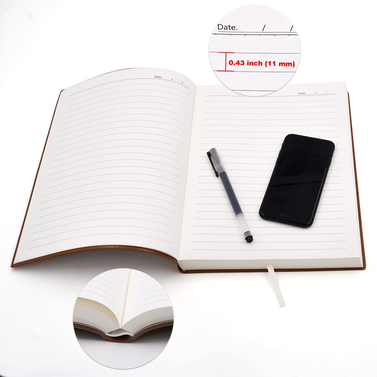 BenOpinion Large Thick Journal Notebook, Lined Papers, A4 8.4x11.4 inches, 416 Pages, Soft Faux Leather Cover (Brown, Ruled)