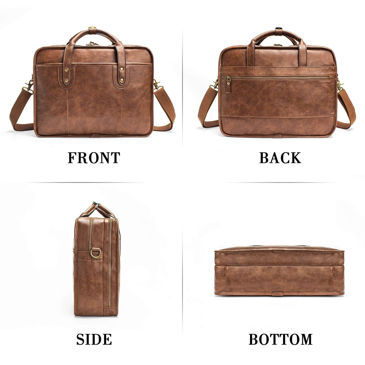 Leather Briefcase for Men - 15.6 Inch Business Laptop Bag - Water Resistant Vintage Messenger Bag - Brown