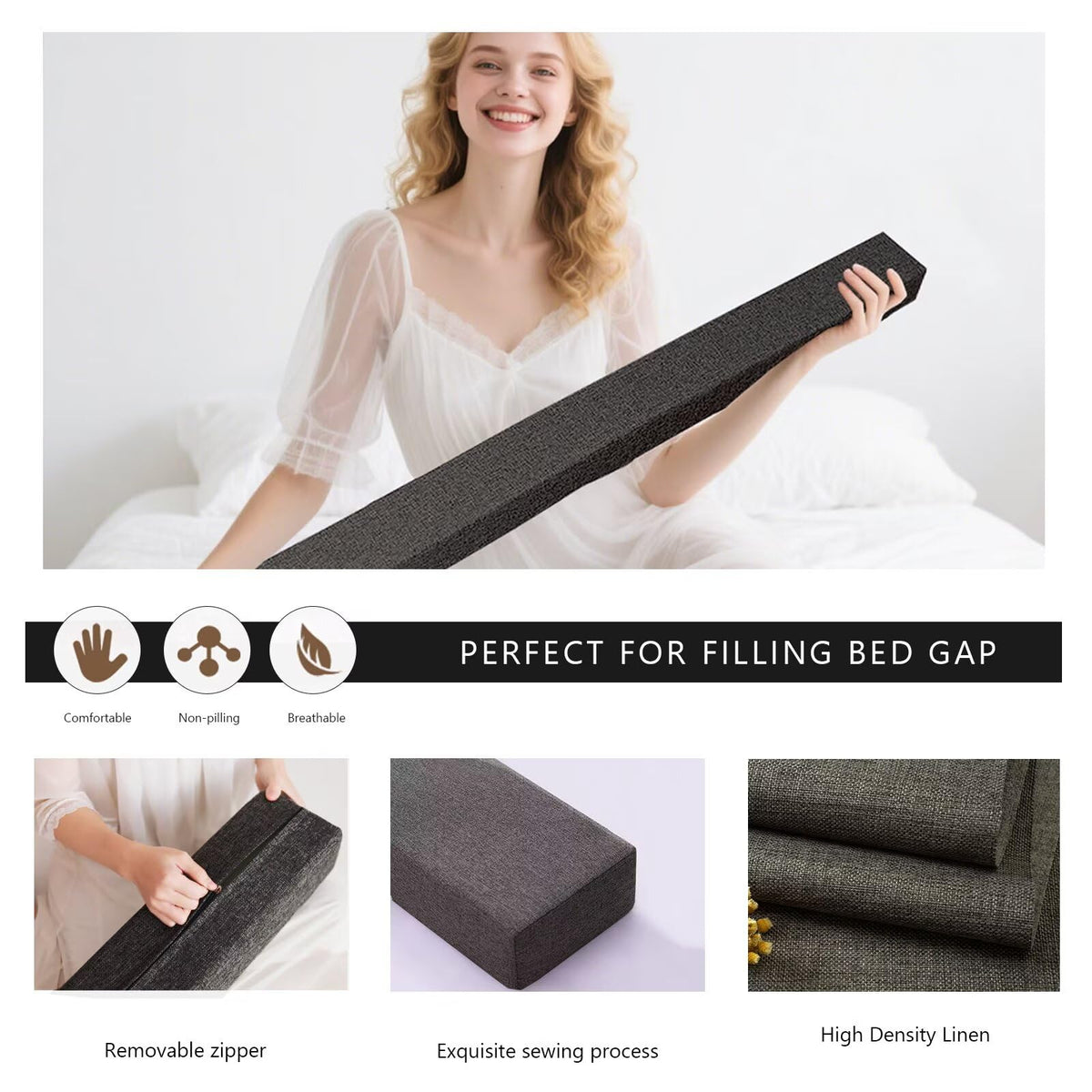 gywstars Queen/King Bed Gap Filler, High-Density Foam Mattress for Headboard/Wall Gap, Removable Cover