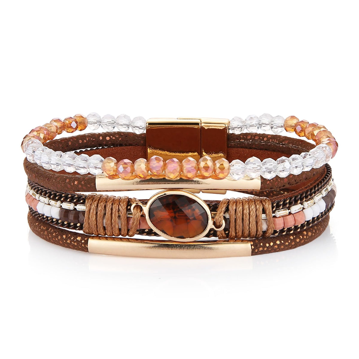 HZMAN Boho Handmade Multilayer Leather Wrap Bracelets for Women Acrylic Crystal Cuff Bangle Jewelry Gift