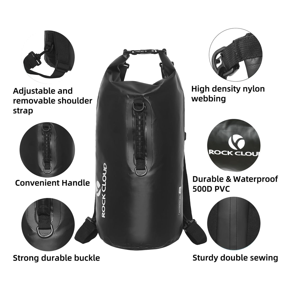 ROCK CLOUD Dry Bag Waterproof 10L Dry Sack for Kayaking Rafting Boating Beach Surfing Swimming Canoe Camping Hiking Fishing Ski
