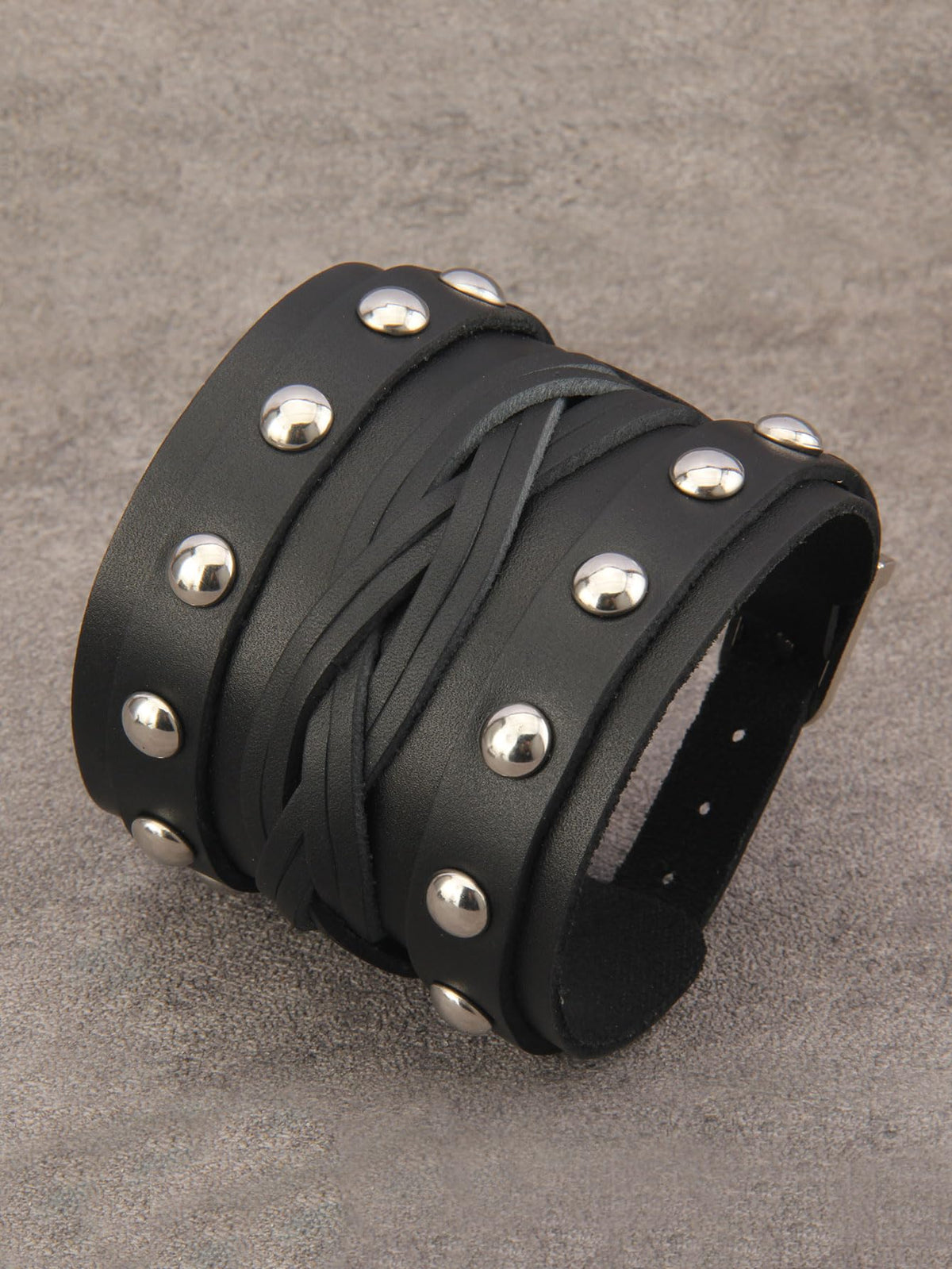 GelConnie Wide Leather Bracelet Thick Black Bracelet Leather Wrap Cuff Bracelet Mens Goth Leather Wristband Bracelet Wrist Cuffs Men