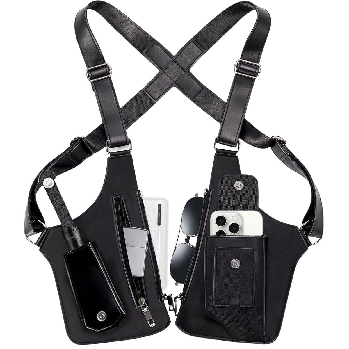 Men's Double Shoulder Armpit Bag,Anti-Theft Underarm Wallet,Fashion Leather Double Shoulder Straps Holster Wallet Adjustable Leather Multi-Purpose Armpit Tactical Bag,Travel Outdoors