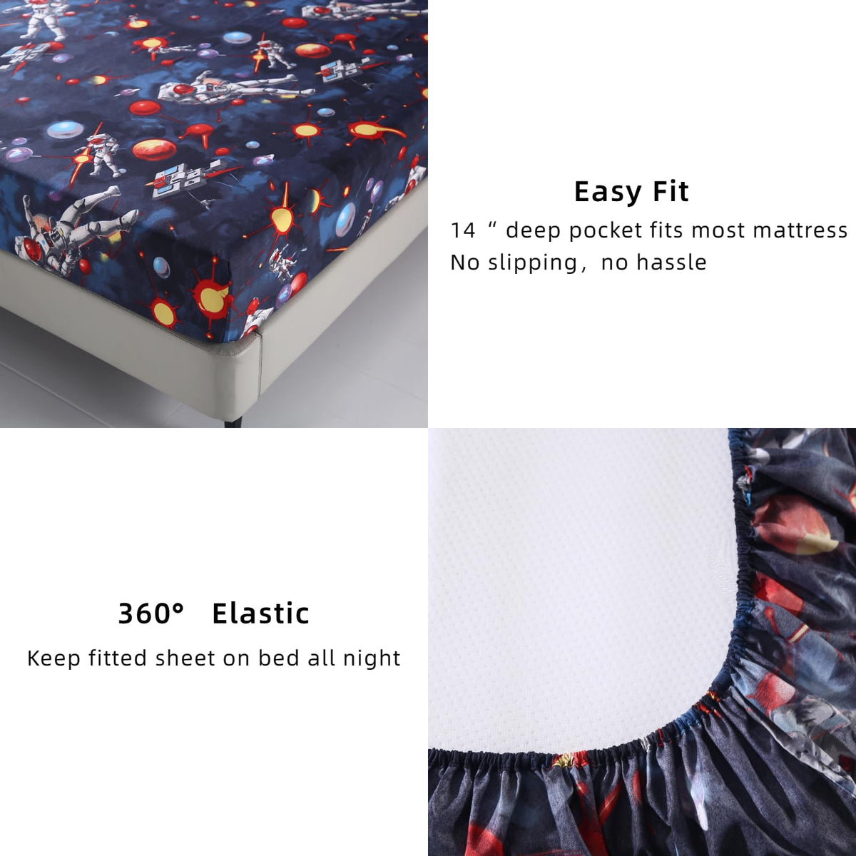 SDY 4 Pieces Space Sheets,Queen Microfiber Sheet Set Astronaut Space with 1 Deep PocketFitted Sheet+1Top FlatSheet+2 Pillowcases for Kids Teens Boys Girls