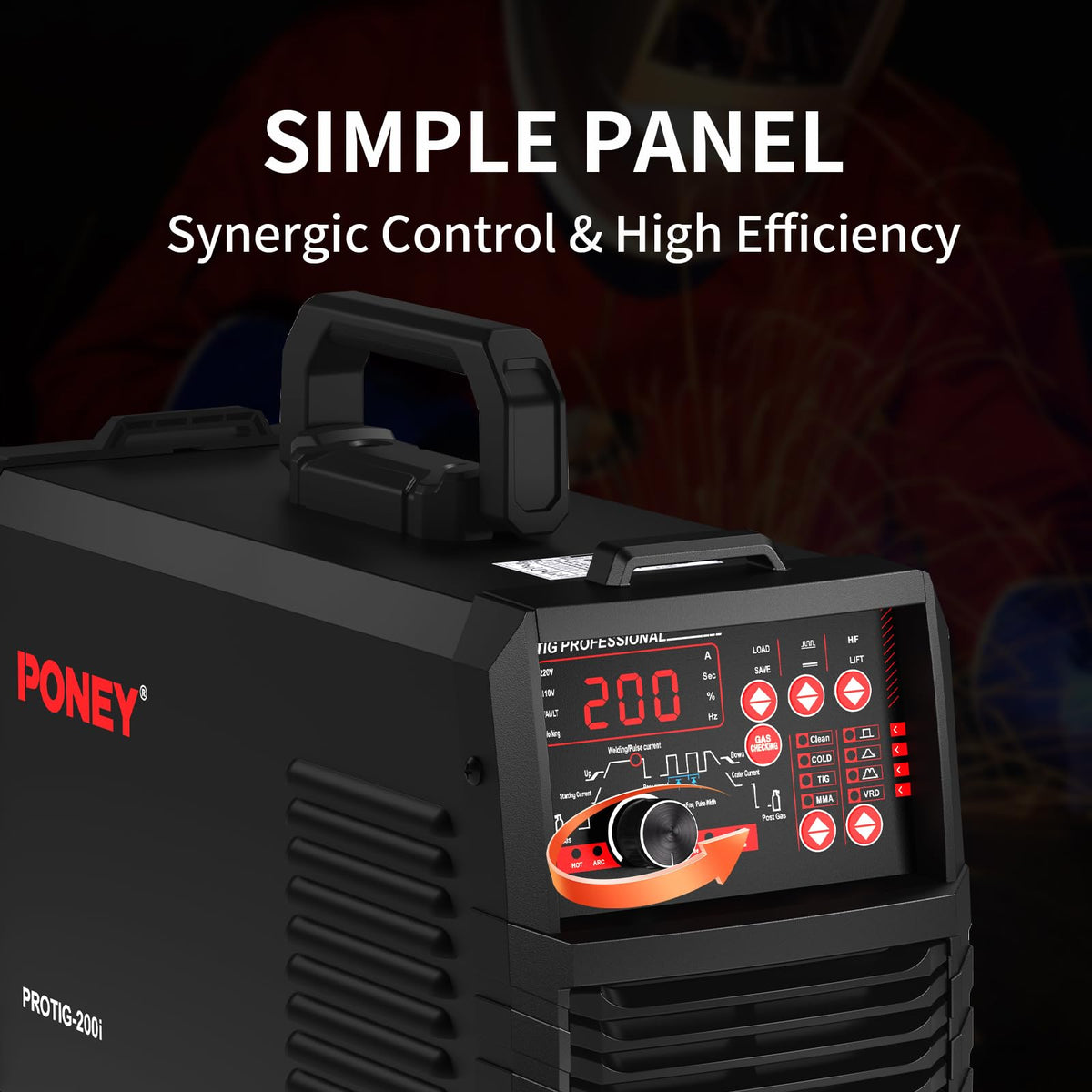 PONEY TIG Welder 200 Amp 5 In 1 TIG Welding Machine DC TIG/Spot TIG/Pulse TIG/Stick, 110V/220V Dual Voltage with Large Digital Display