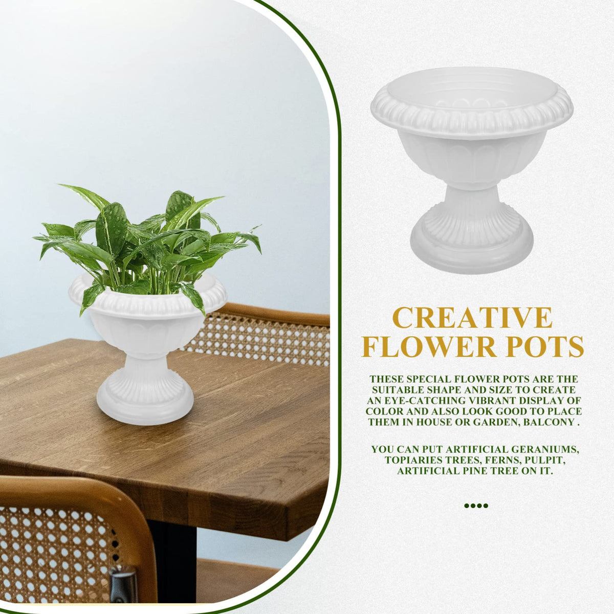 SEWACC 4pcs Mini Roman Style Flower Pots, Plastic Wedding Flower Containers, Decorative Pedestal Planters for Home, White, 6.29 x 6.29 x 5.51 Inch