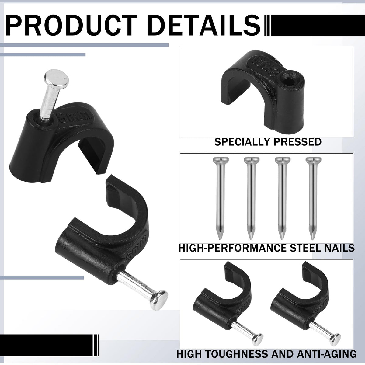 Leriton 100 Pcs Drip Irrigation 1/4" and 3/8" Tubing Mounting Clips, Firm and Easy to Install, Drip Irrigation Kit Connector, Black