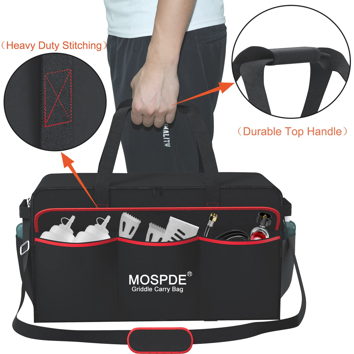 MOSPDE 17 Inch Griddle Cover Carry Bag for Blackstone 17 Inch Grill Table Top Griddle with Hood Lid, Fits Blackstone 17" Grill Griddle with Grill Cover Carrying Bag 600D Heavy Duty Water-Resistant