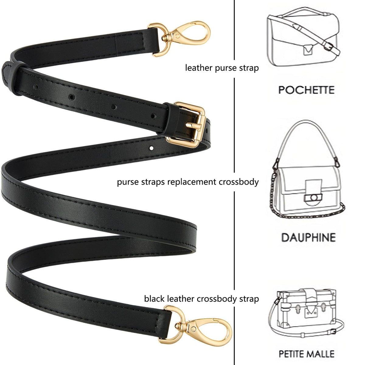 BAIXUEJI Leather Purse Strap Replacement Crossbody Handbag Long Adjustable