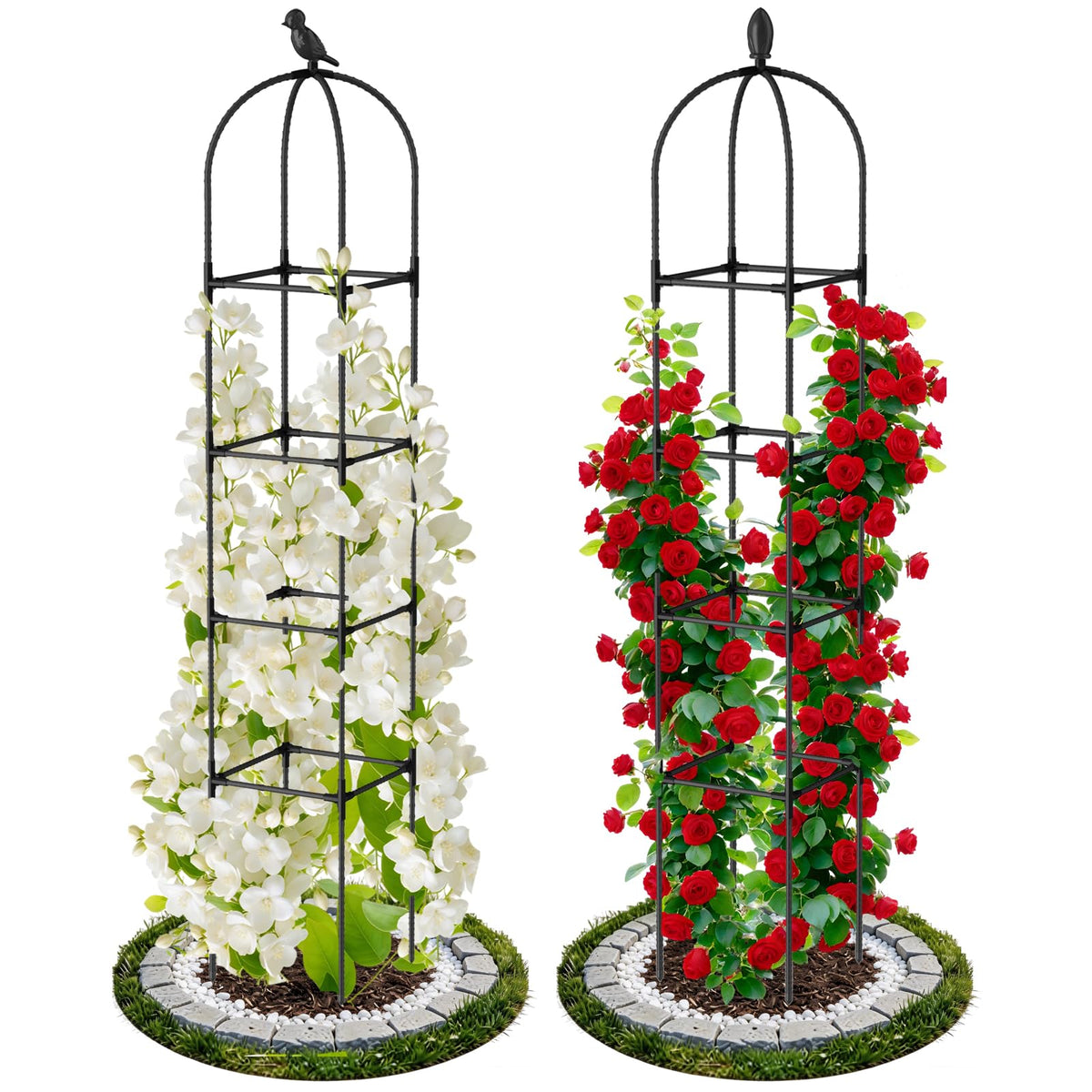 2 Pack Garden Obelisk Trellis for Climbing Plants, 71" Rustproof Metal Tower Plant Support Cages, Rose Trellis for Tomato Potted Flowers Vegetables Vines, Indoor Outdoor Garden Patio