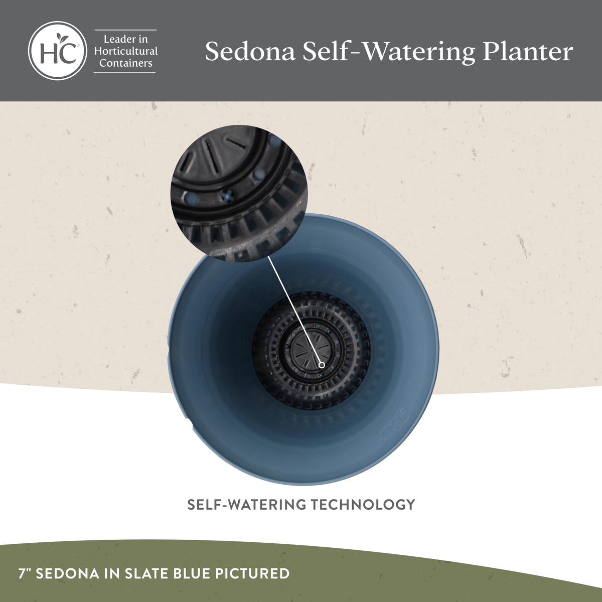 The HC Companies Sedona Round Self-Watering Pot - Lightweight Self Care Planter - Plastic Planter for Herbs & More - Durable Plant Pots for Indoor Plants & Outdoor Plants (7" Seafoam, Pack of 1)