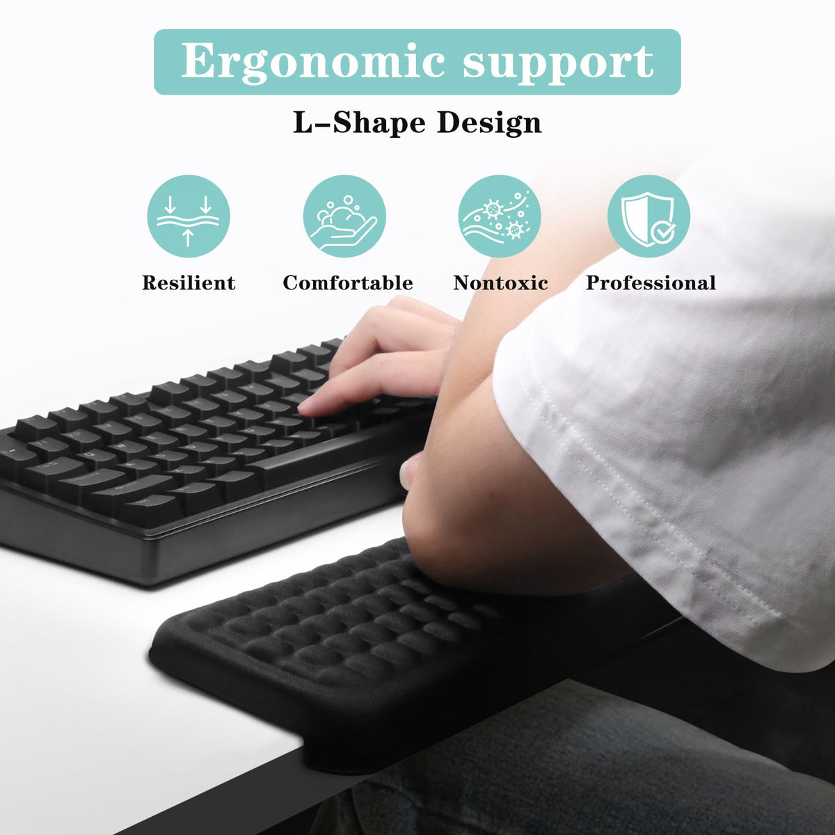 L-Shaped Desk Elbow Pad for Desk, 2-Piece Memory Foam Elbow Pads with Non-Slip, Ergonomic Desk Edge Cushion, Wrist Support Arm Rest for Office and Gaming (11.8 * 3.9 inch)