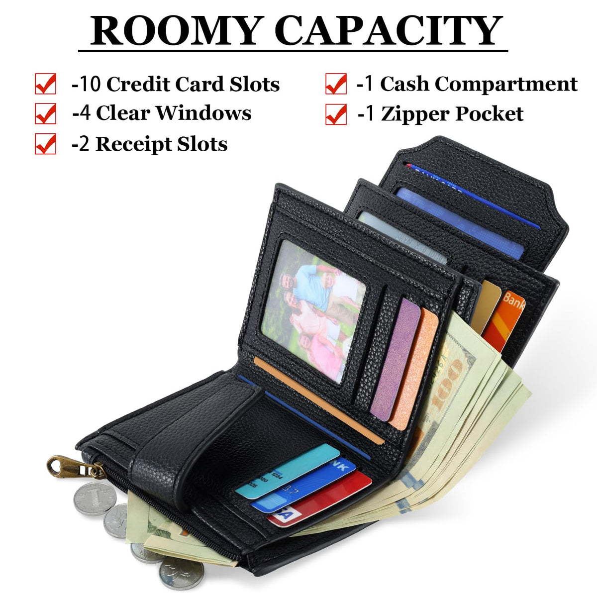 Airkit Small Wallet Women RFID Blocking Soft Leather Bifold Compact Card Holder Wallet for Women with Zipper Coin Pocket 4 ID Window