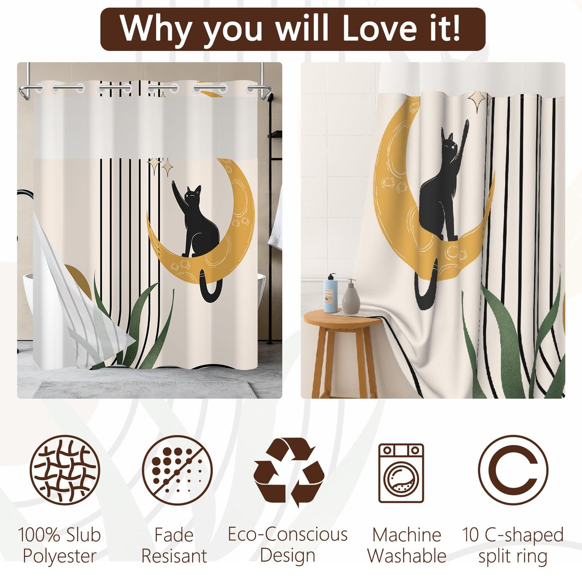 NAEMBCU No Hook Shower Curtain with Snap-in Liner 71x74 Inch